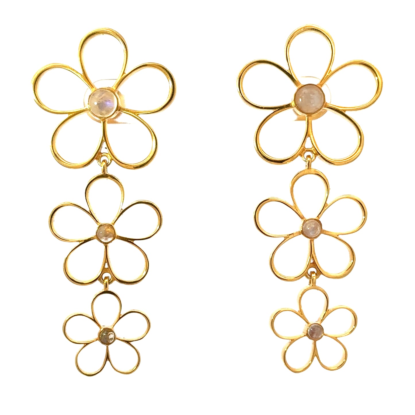 Vermeil Triple Open Flower Earring with Moonstone Center