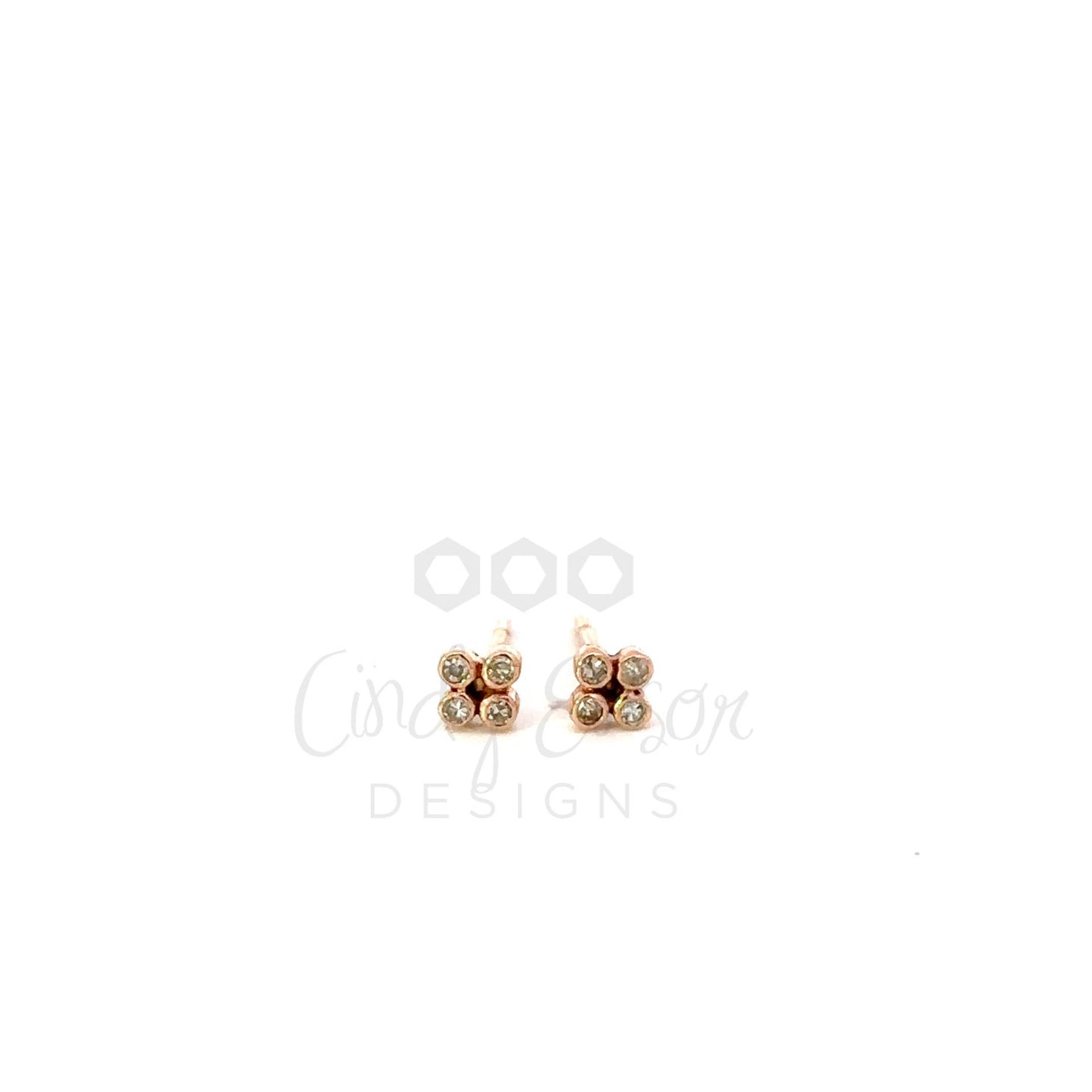 Four Bezeled Diamond Dot Square Stud Earring
