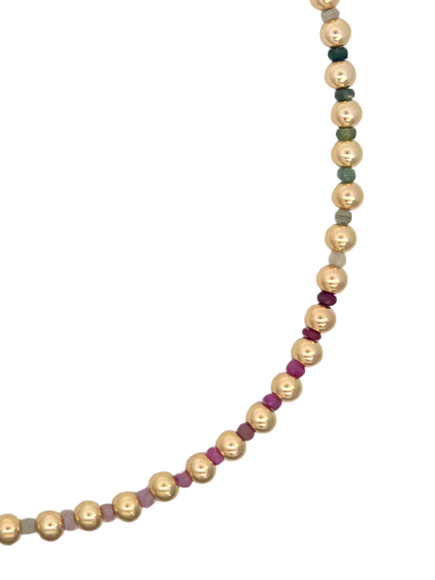 6mm Gold Filled and Rainbow Sapphire Beaded Necklace