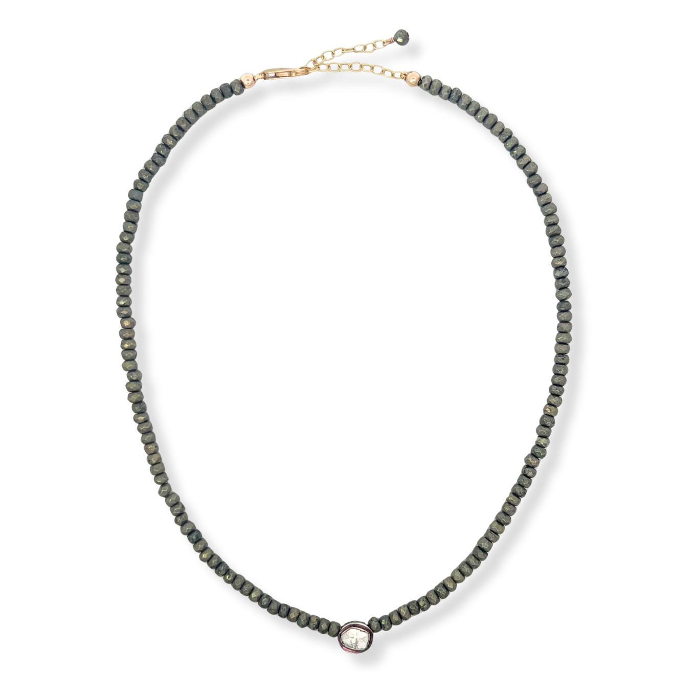 Pyrite Bead Necklace with Rose Cut Diamond