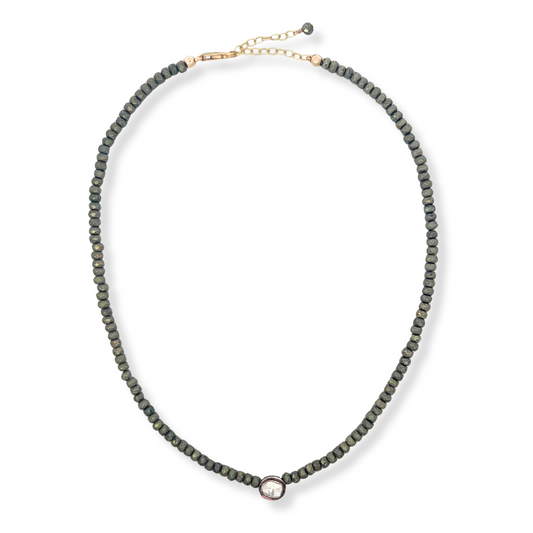 Pyrite Bead Necklace with Rose Cut Diamond