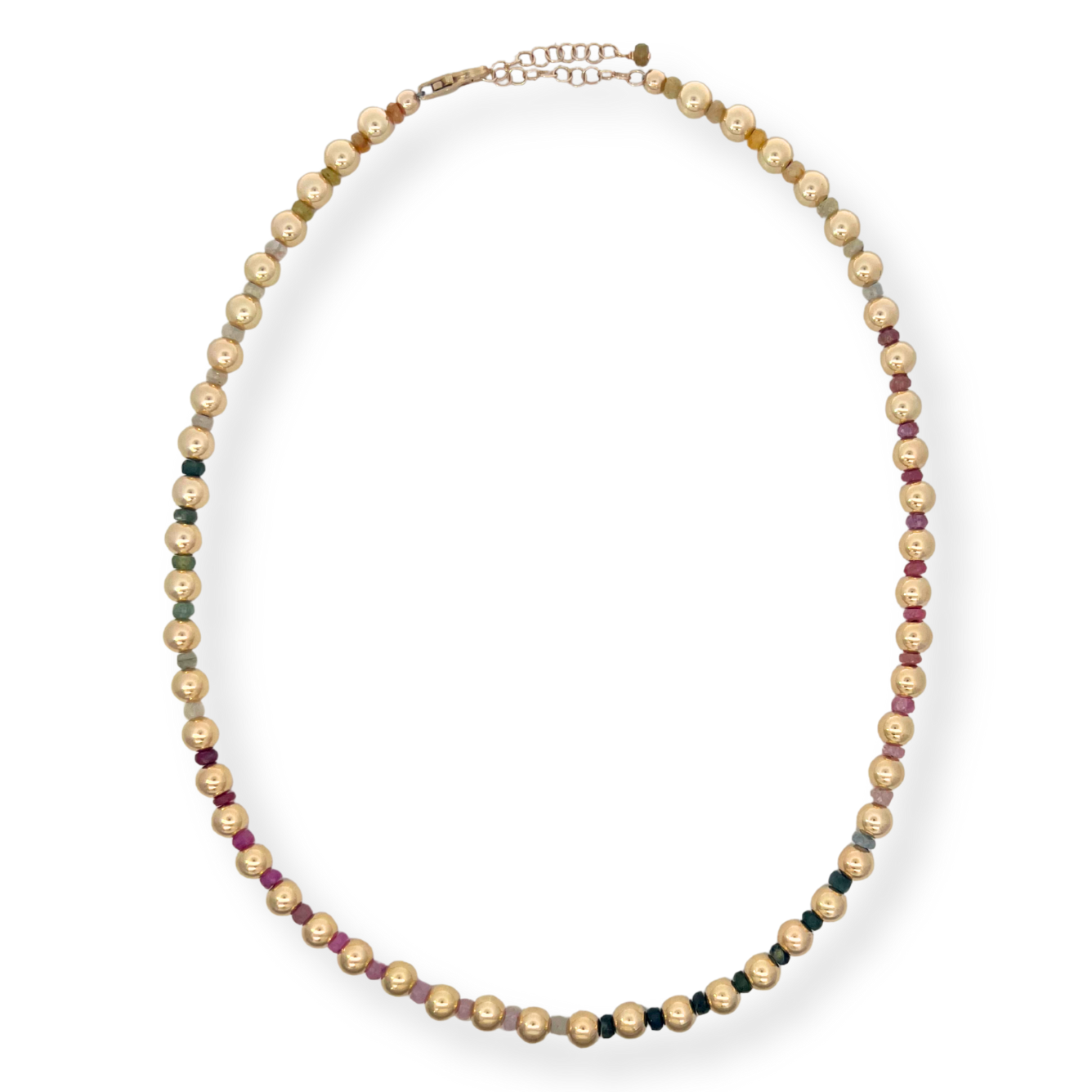 6mm Gold Filled and Rainbow Sapphire Beaded Necklace