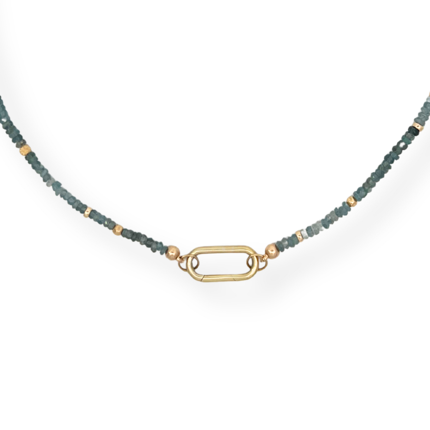 3mm Moss Aquamarine and GF Bead Open Bail Necklace