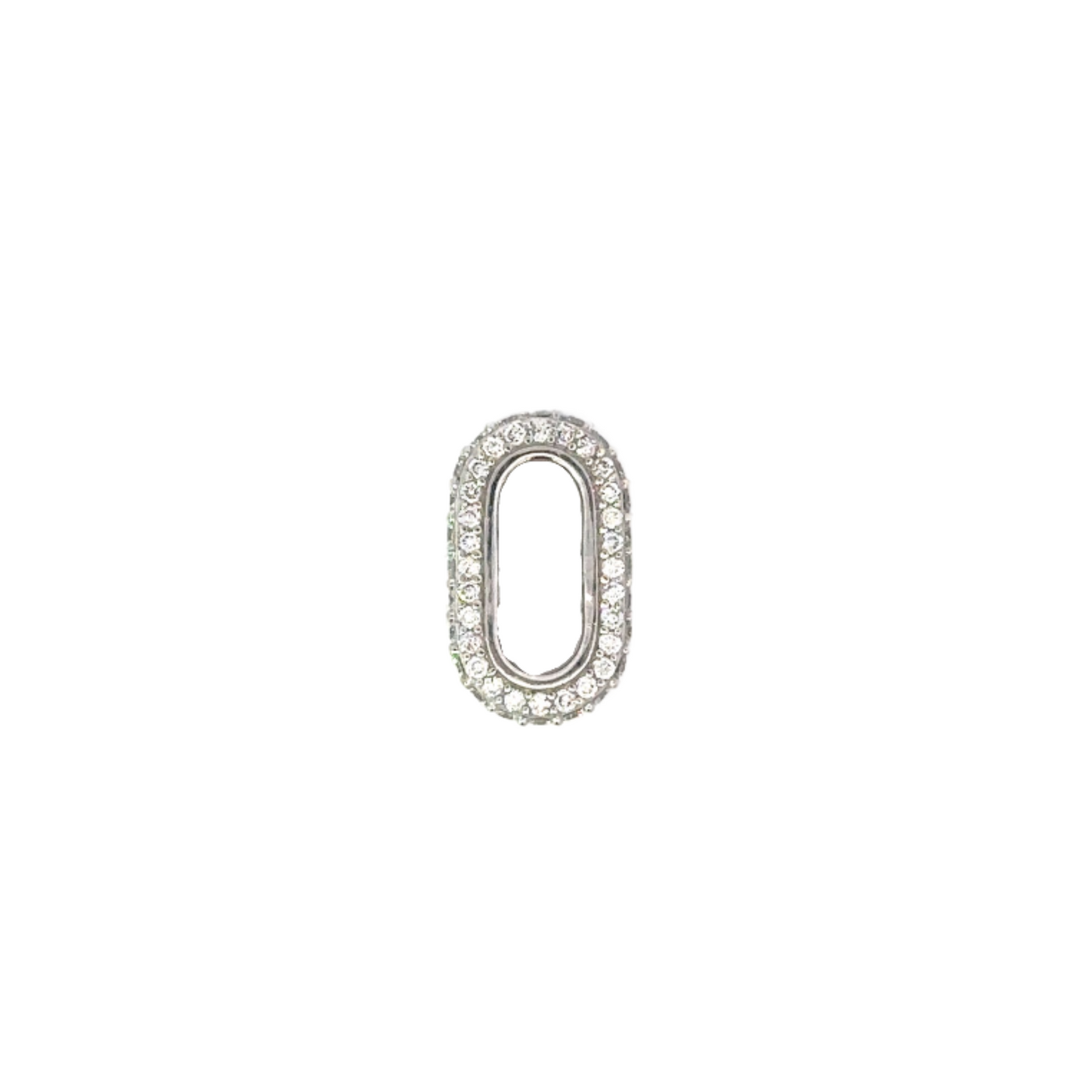 White Gold 15mm Pave Diamond Rounded Chunky Oval Pendant