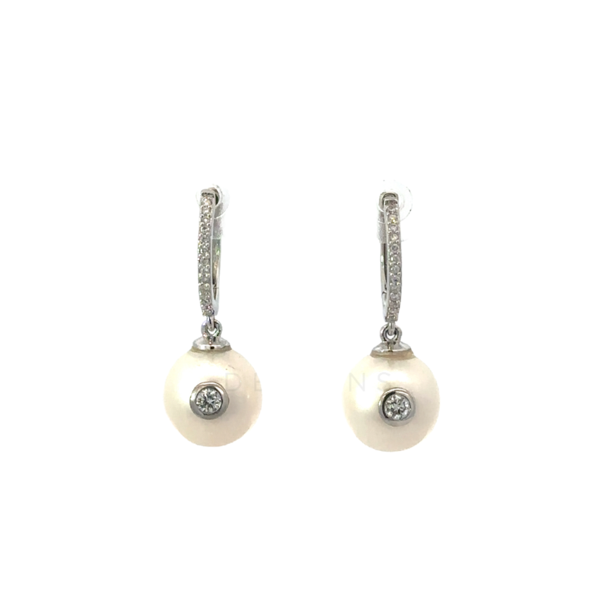 Pave Pearl Drop Huggie with Diamond Bezel Accent