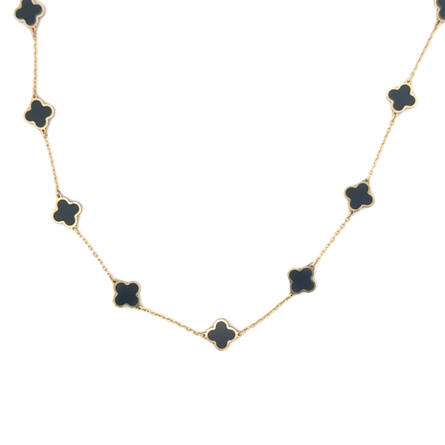 Yellow Gold Enamel Station Clover Necklace