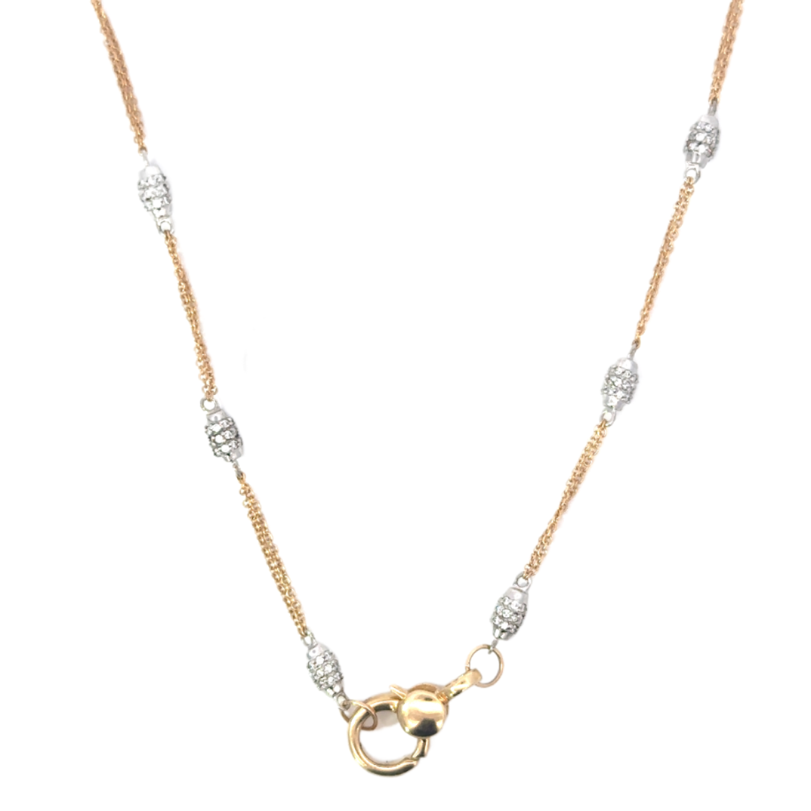 Yellow Gold Chain with White Gold Pave Barrel Accents and YG Lobster