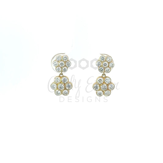 Diamond Double Drop Flower Earring