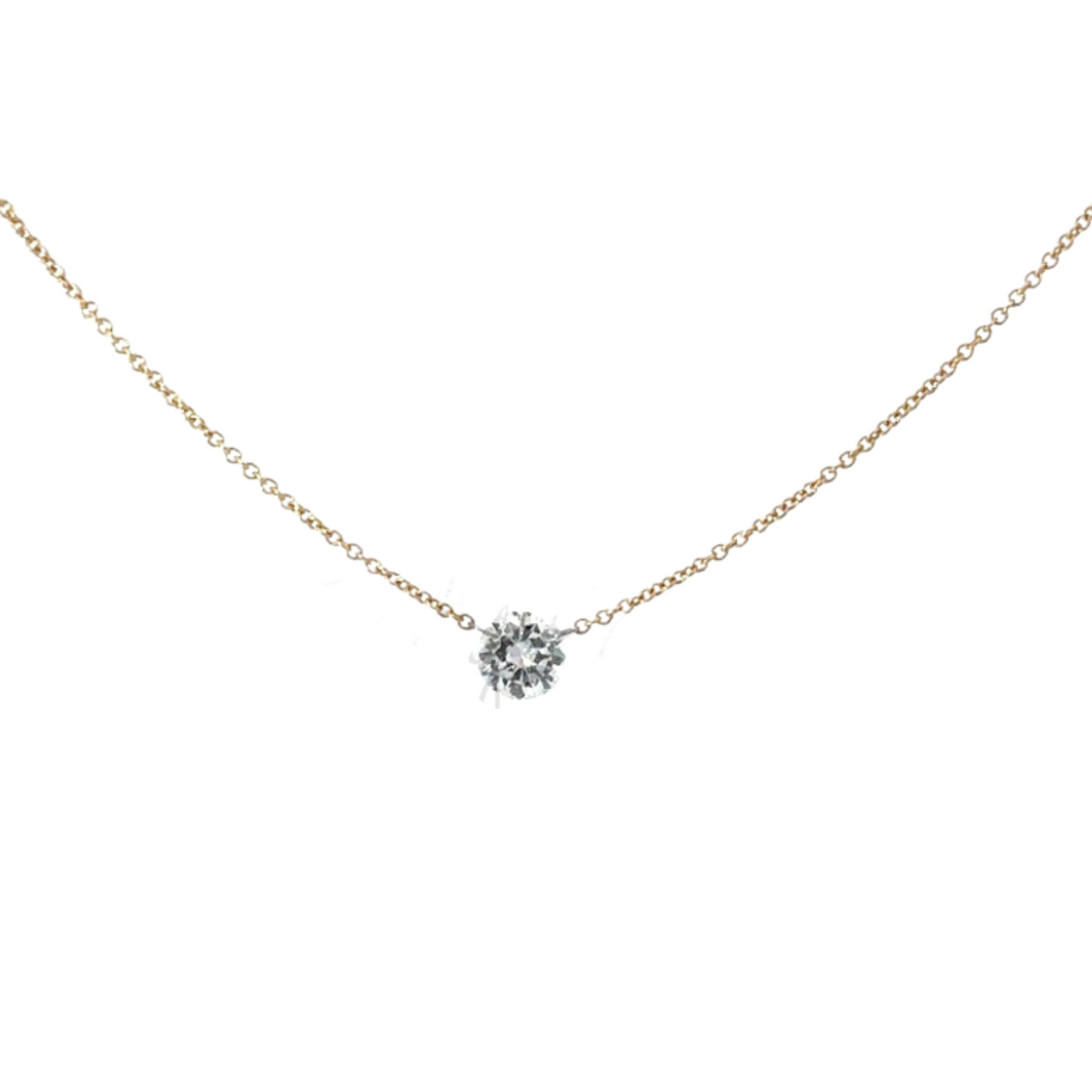 Yellow Gold Single Floating Diamond Necklace