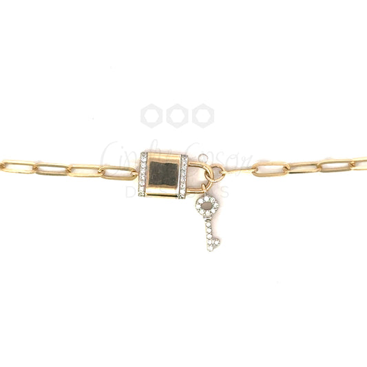 Yellow Gold Lock with Pave Key Bracelet