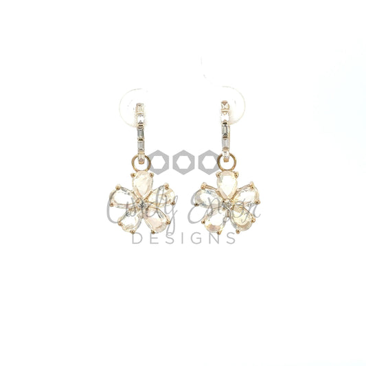 Moonstone Flower Earring Charm with Diamond Center