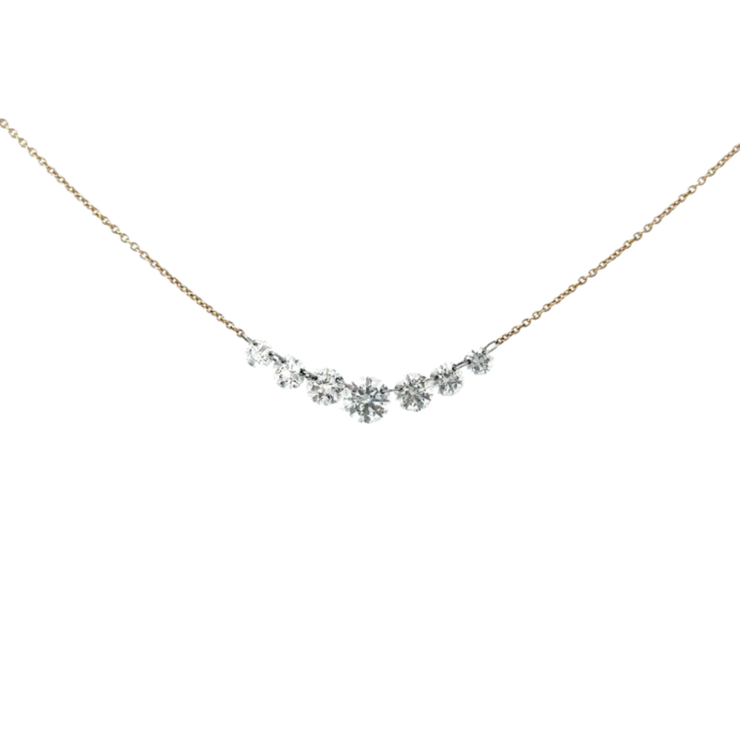 Yellow Gold Graduated 7 Floating Diamond Necklace