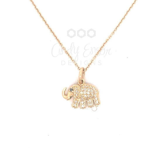 Yellow Gold Single Pave Diamond Elephant Necklace