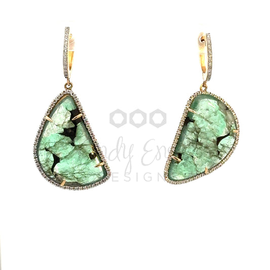 Pave Diamond Large Emerald Stone Earring
