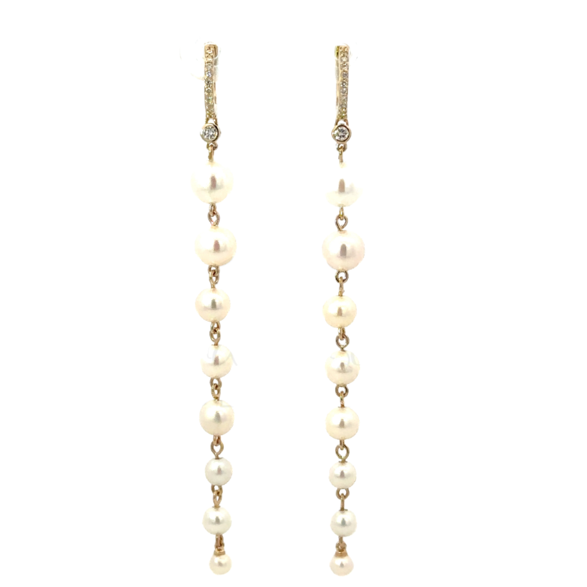 Yellow Gold Pave Huggie with Descending Pearl Drop