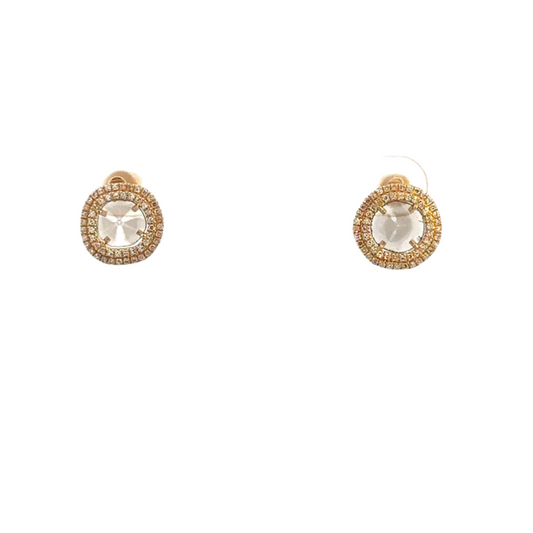 Single Sliced Diamond Stud with Pave Border