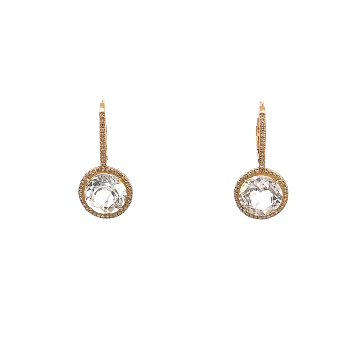 Round White Topaz Drop Huggie with Pave Accents