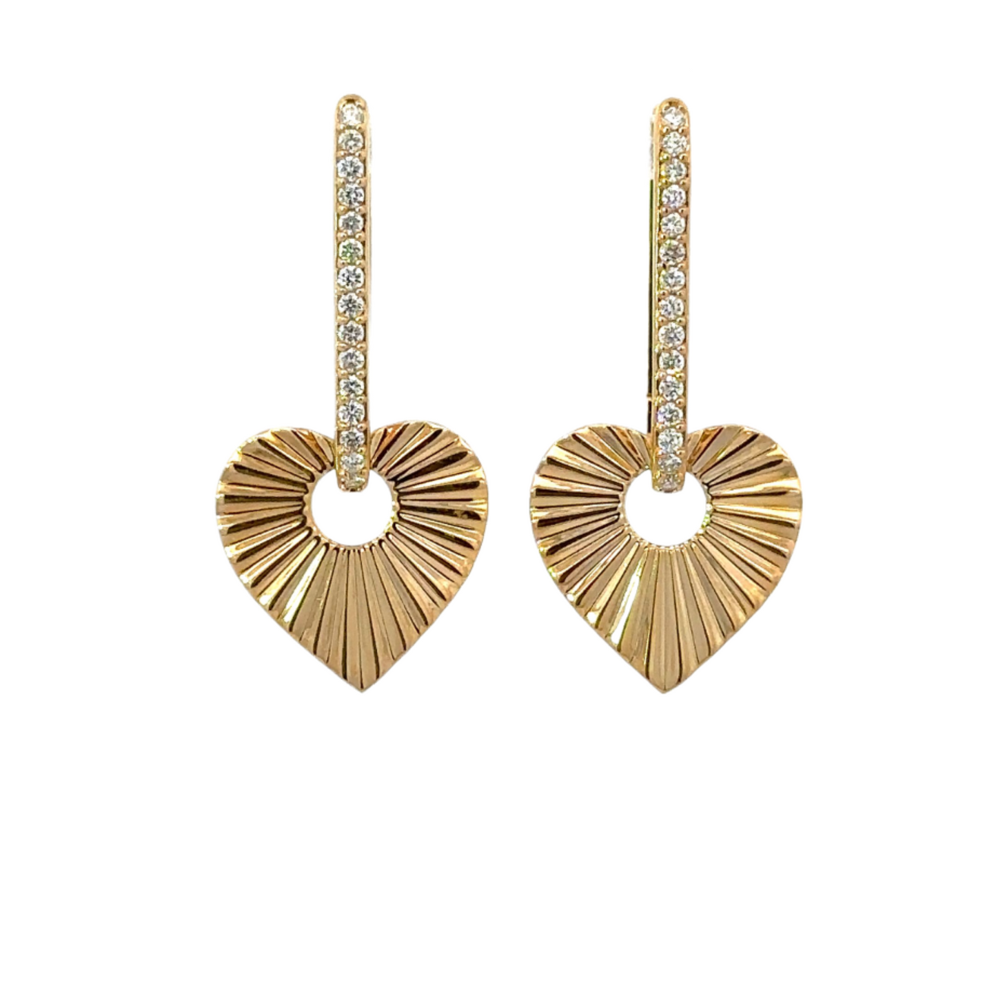 Yellow Gold Single Sided Diamond Paper Clip Earring with Fluted Heart Charm