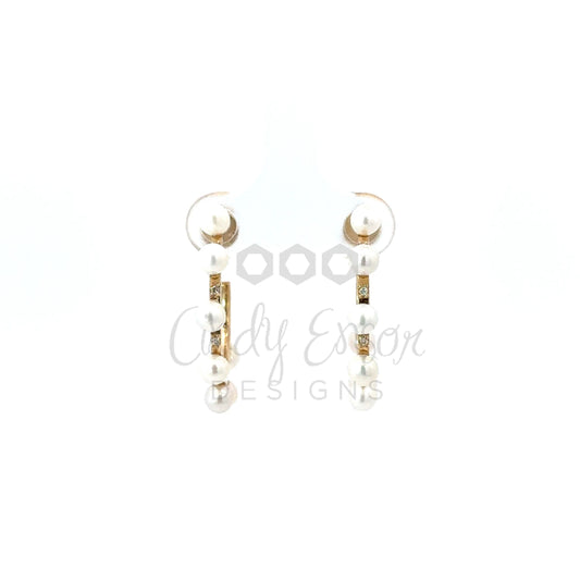 Pave Diamond Hoop Earring with Pearl Accents