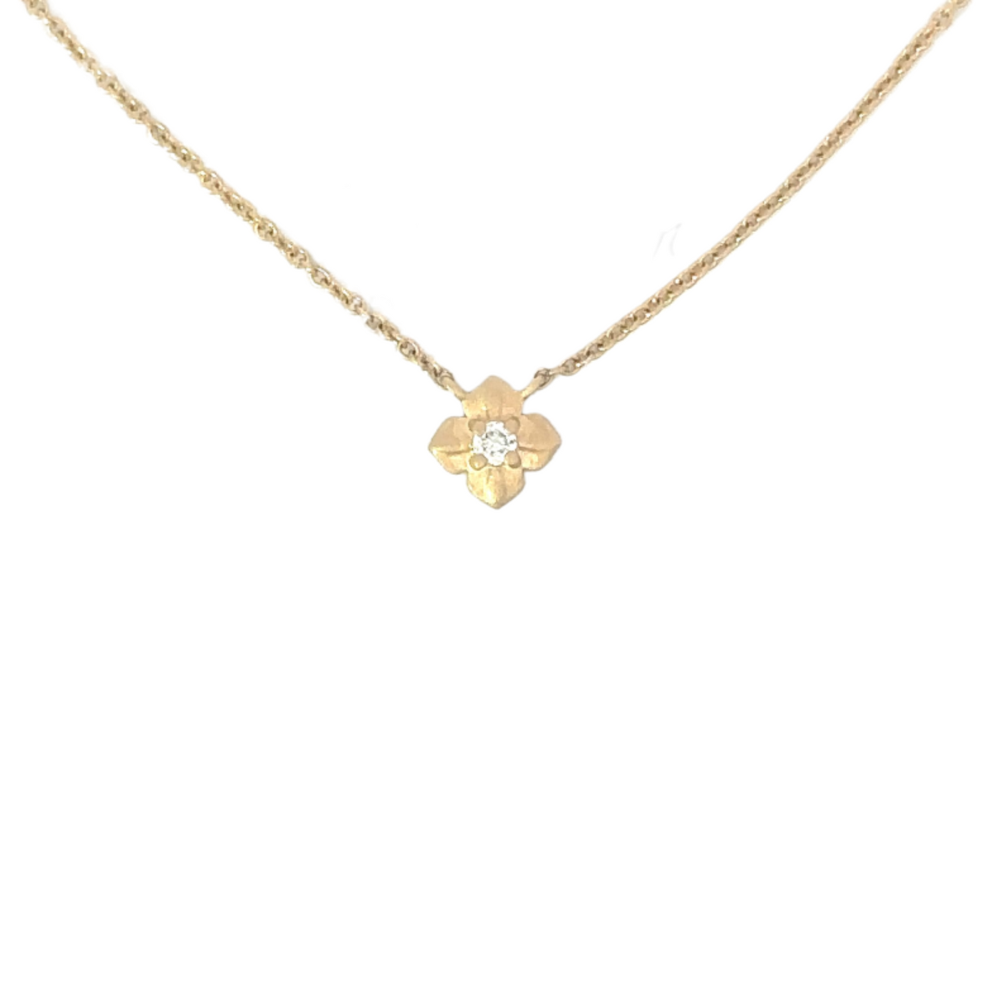 Brushed Metal Single Diamond Flower Necklace