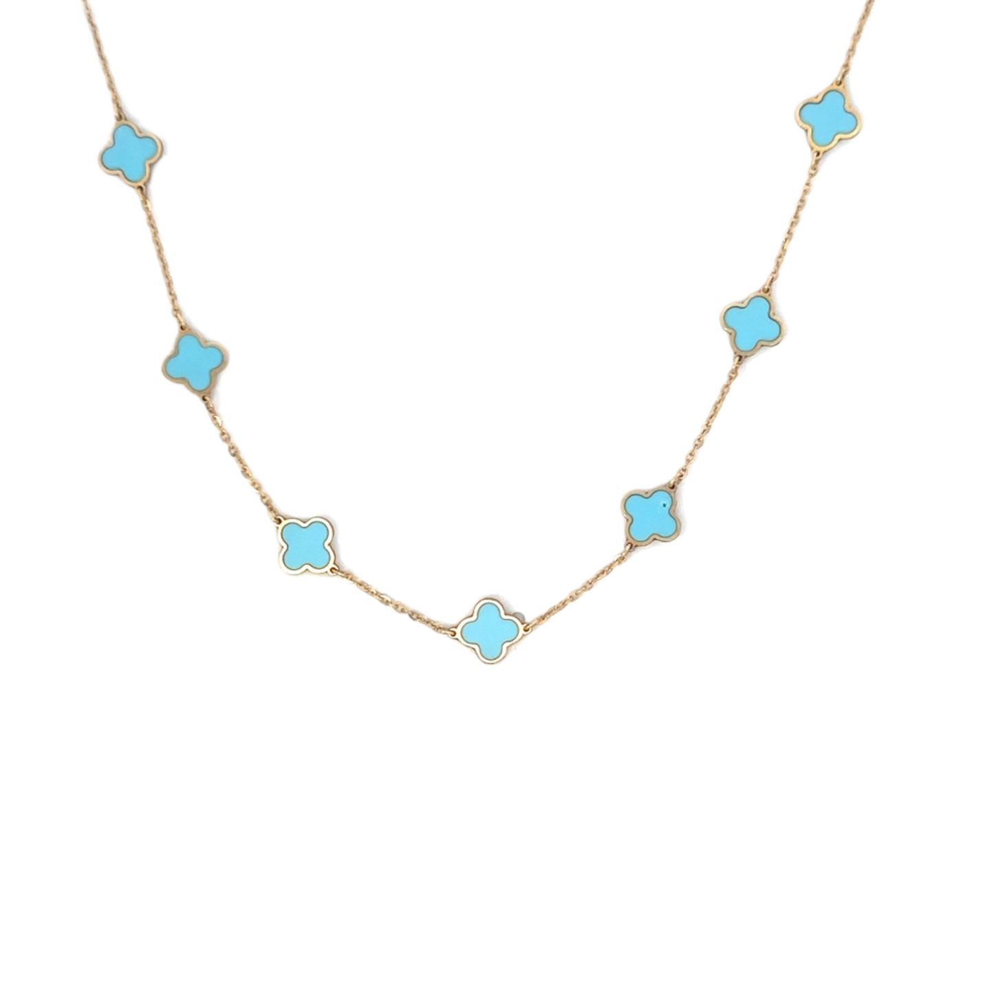 Yellow Gold Enamel Station Clover Necklace