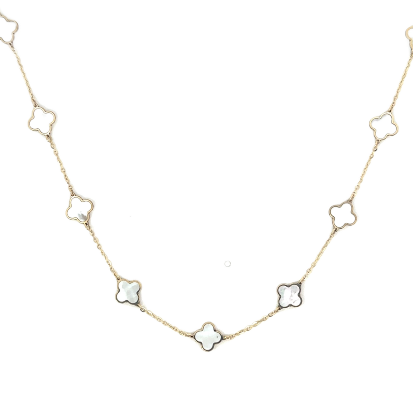 Yellow Gold Enamel Station Clover Necklace