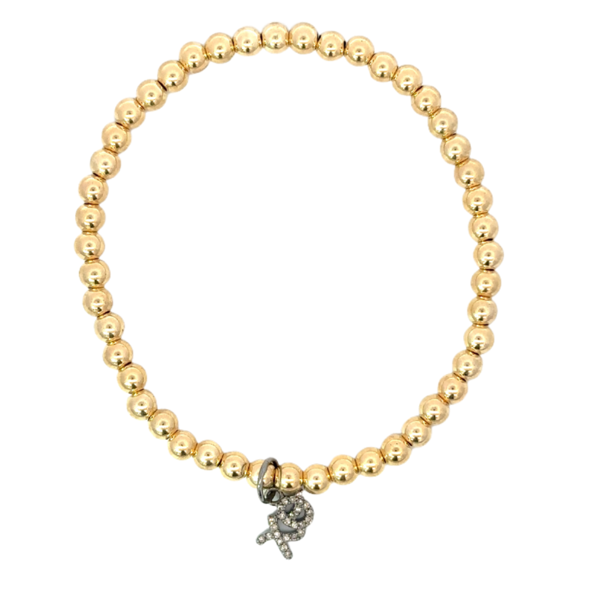 Gold Filled Bead Bracelet with Sterling Pave XO Charm