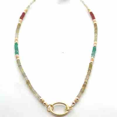 Multi Gemstone Strung Necklace with GF Accents and Open Bail