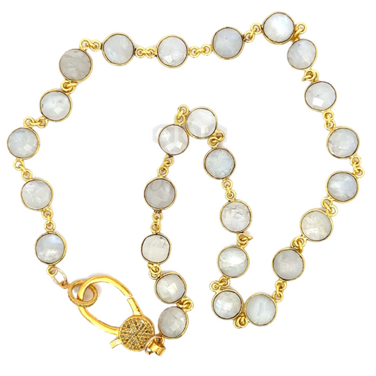 18" Bezeled Moonstone Gold Vermeil Chain with Pave Lobster