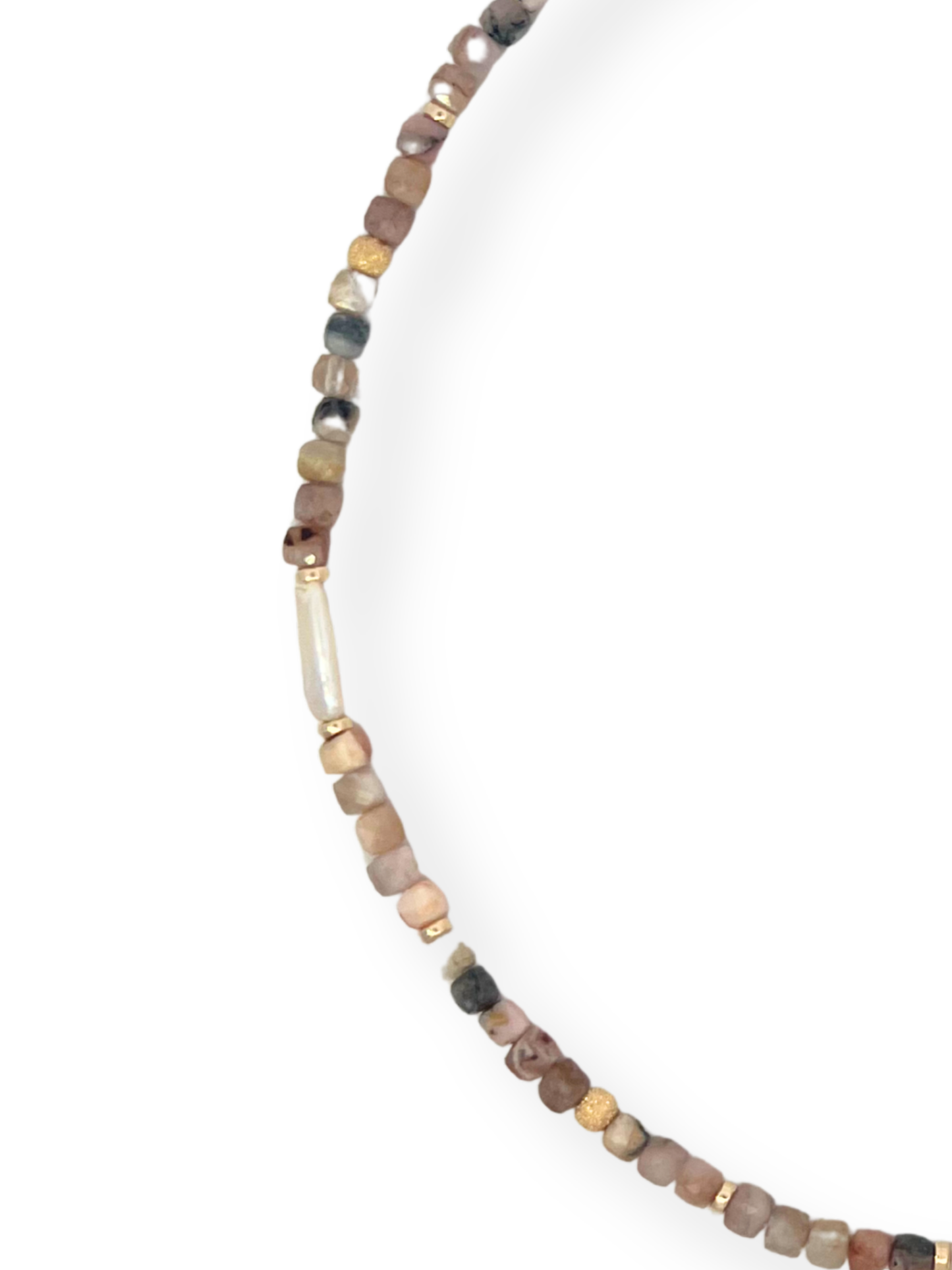 Pink Opal and Gold Filled Beaded Necklace with Pearl Accents