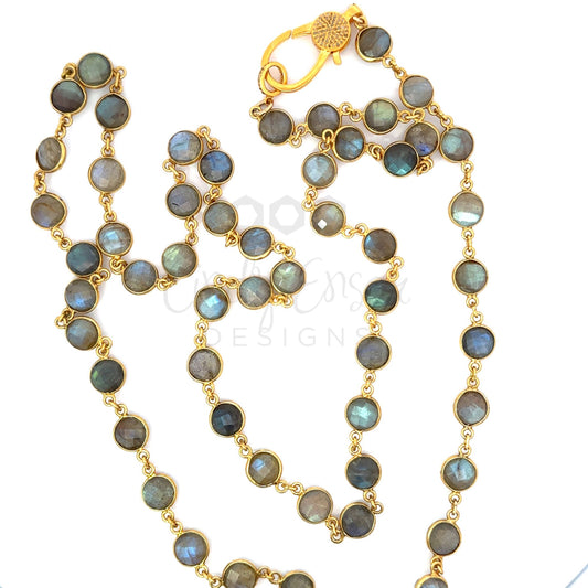 Gold Vermeil Coin Labradorite Chain with Pave Lobster