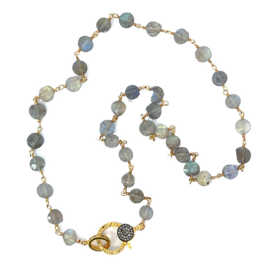 36" Labradorite Chain with Two Tone Pave Lobster