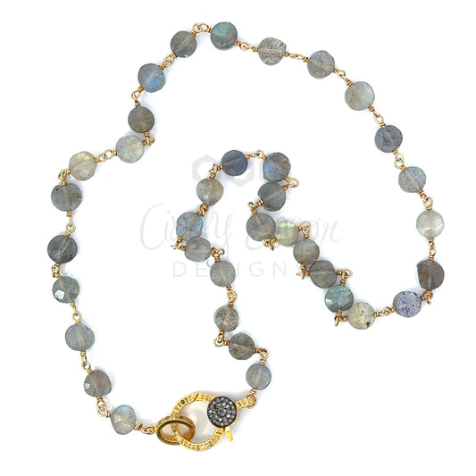 36" Labradorite Chain with Two Tone Pave Lobster