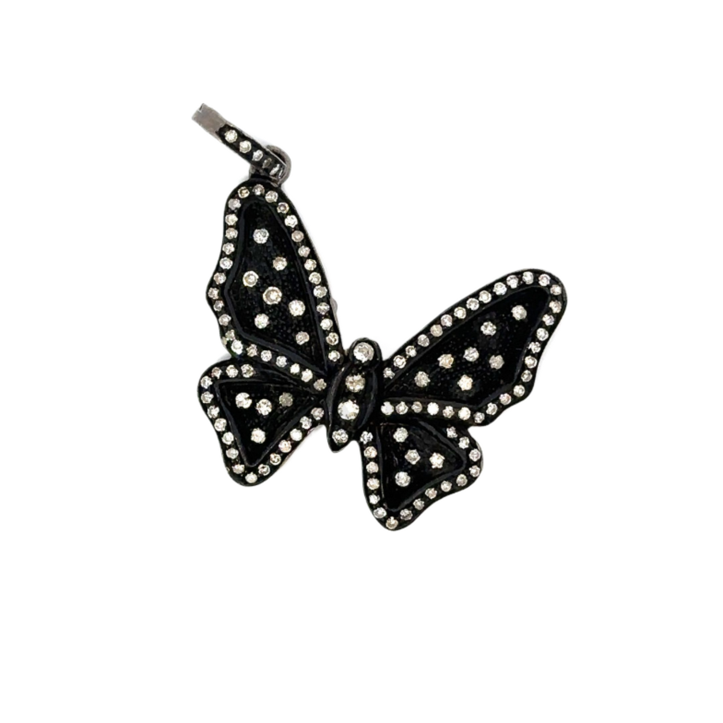 Black Metal Pave Diamond Butterfly Pendant