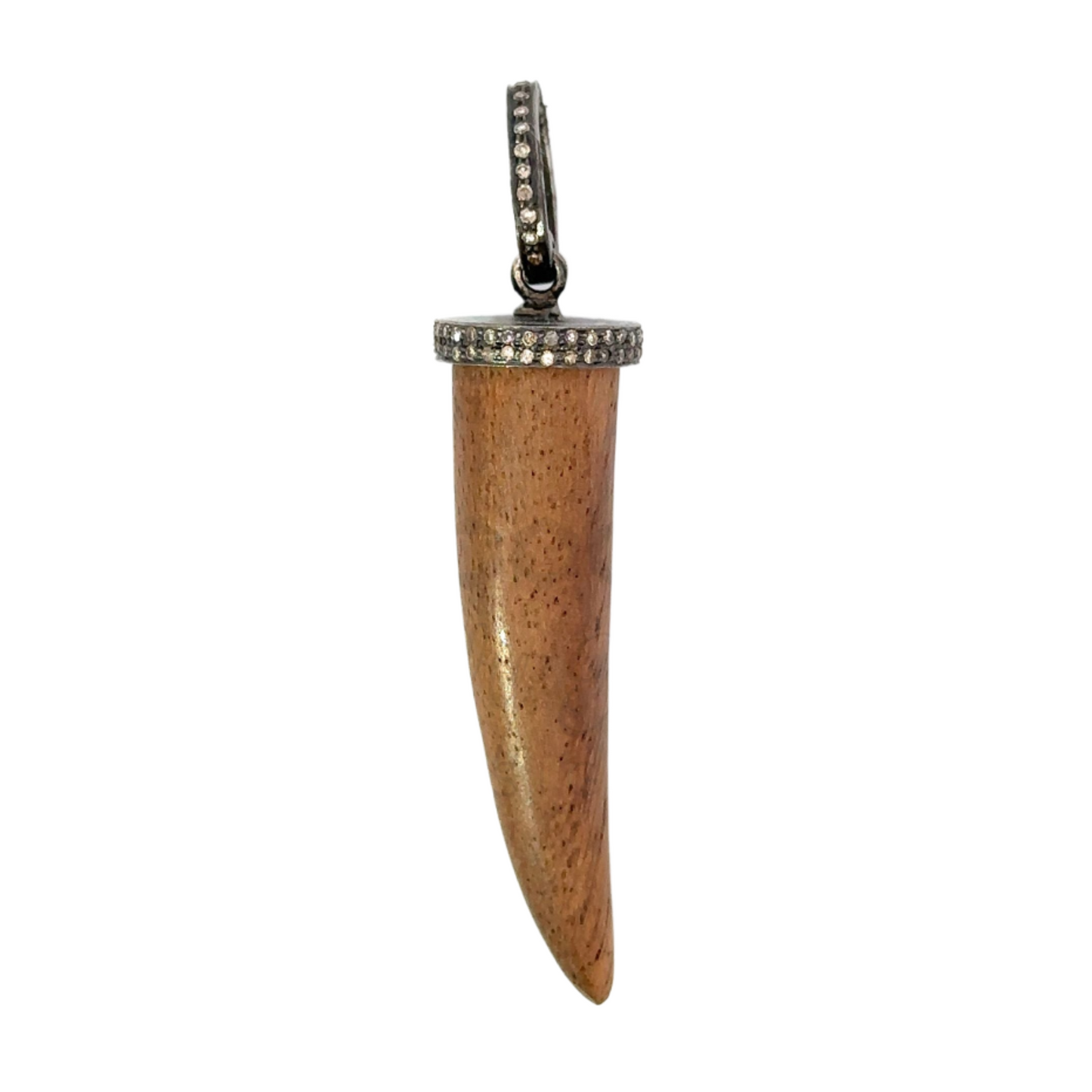 Small Wooden Horn Pendant with Sterling Silver Diamond Bail