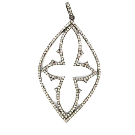 Sterling Pave Diamond Open Cross in Oval Pendant