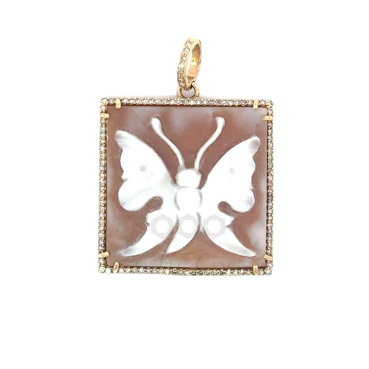 Square Single Butterfly Cameo Pendant