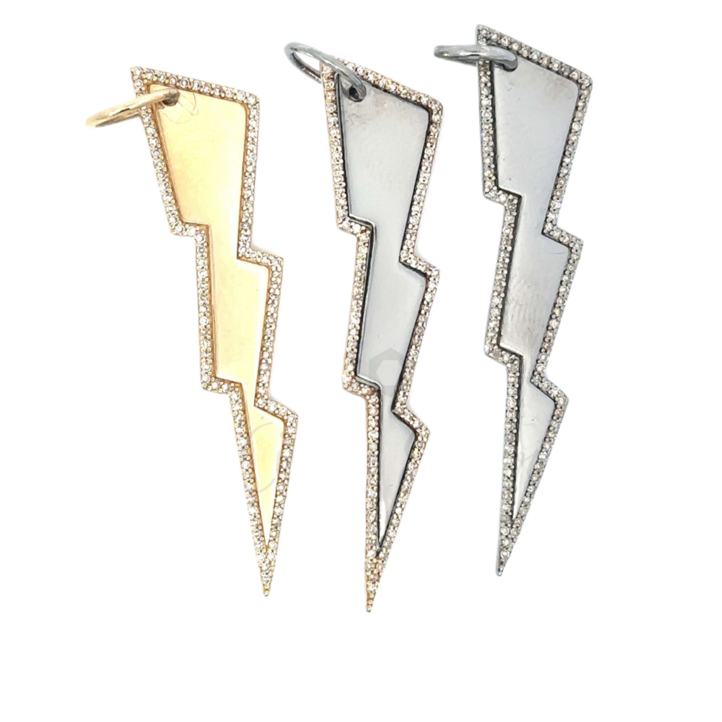 Lightning Bolt Pendant with Pave Diamond Border