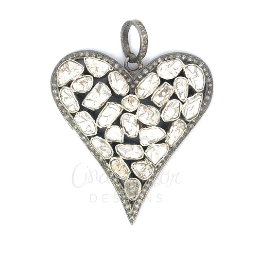 Sterling Rose Cut Diamond Heart Pendant