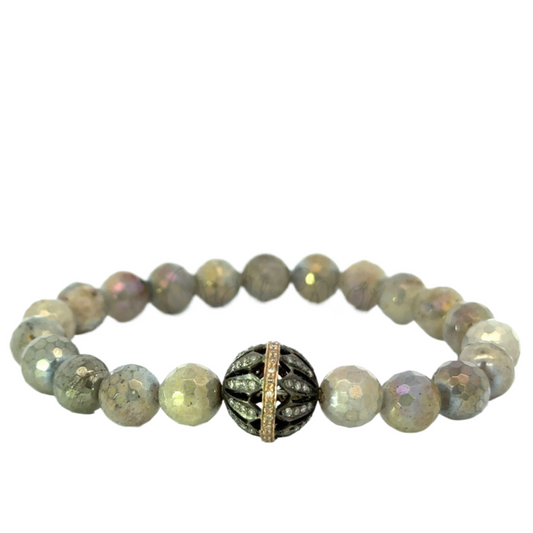 Labradorite Bead Bracelet with Pave Mixed Metal Bead