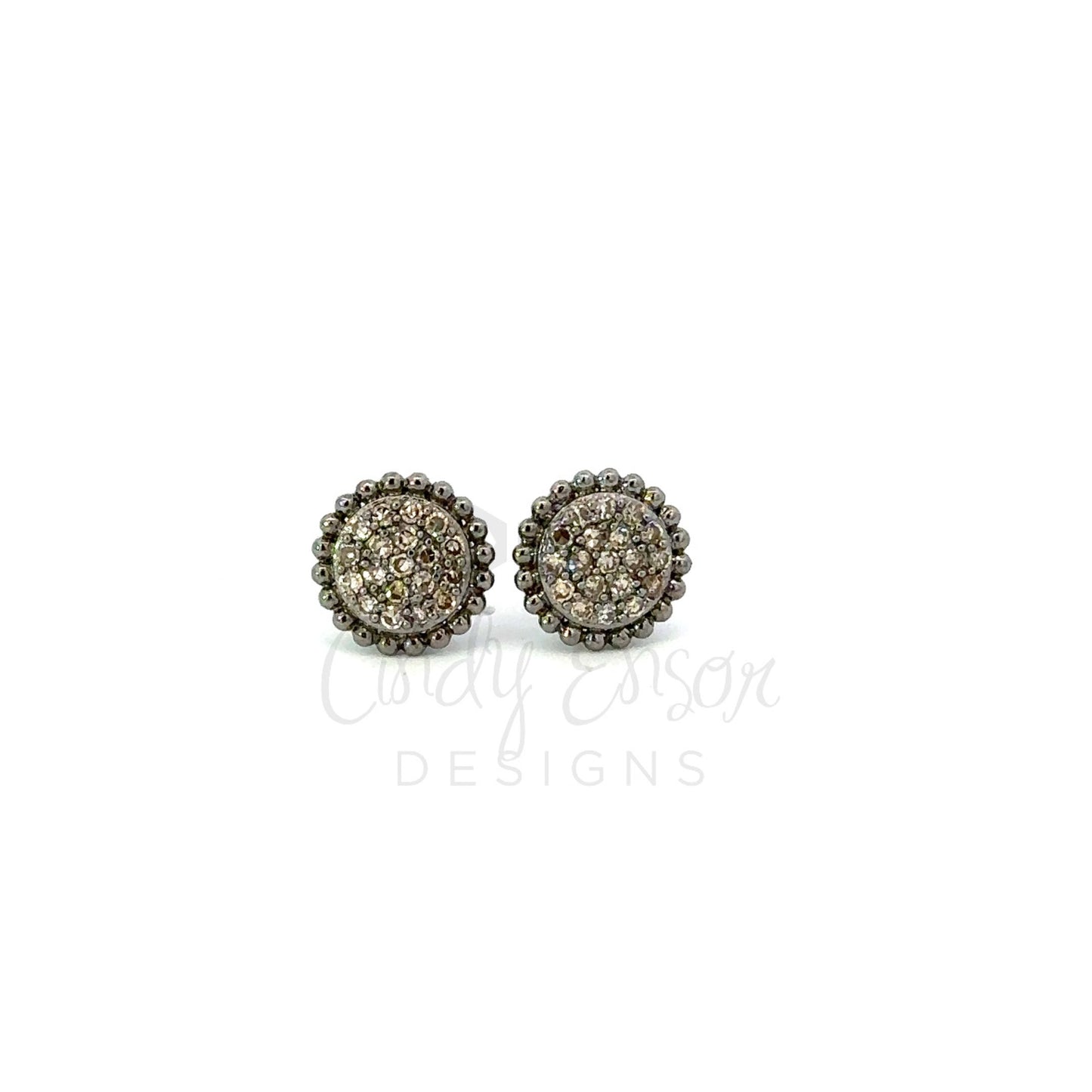 Round Pave Diamond Earring with 2mm Dot Border