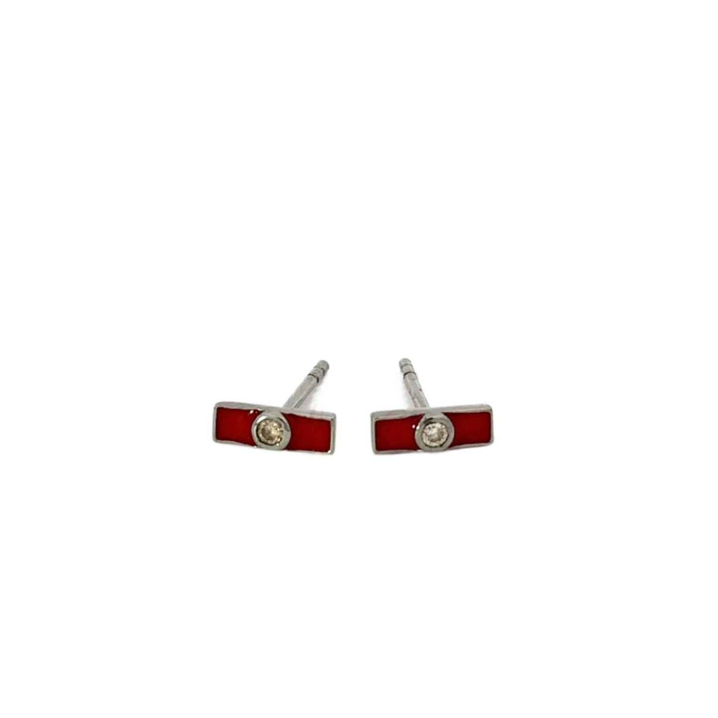 Enamel Stick Stud with Bezeled Diamond