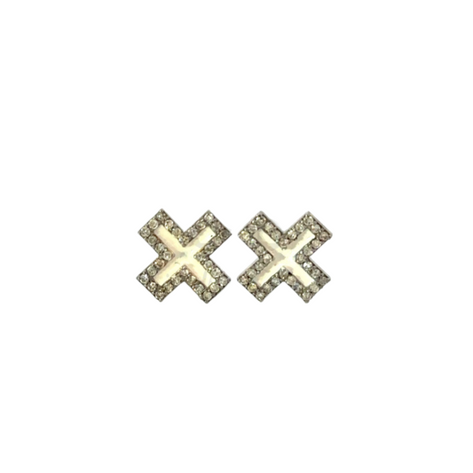 Enamel X Earring with Pave Diamond Border