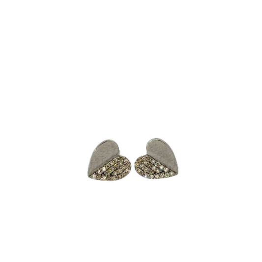 Half Pave Diamond Heart Stud