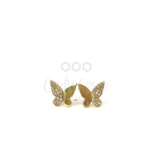 Half Pave Diamond Butterfly Stud