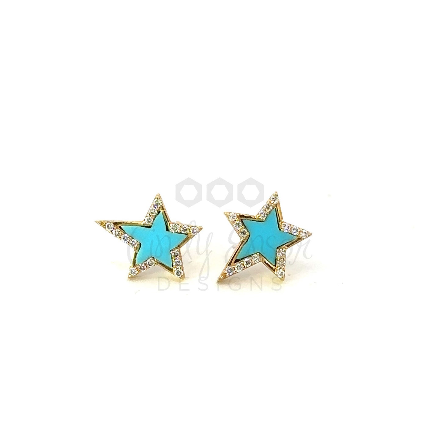 Turquoise Enamel Star Stud with Pave Border