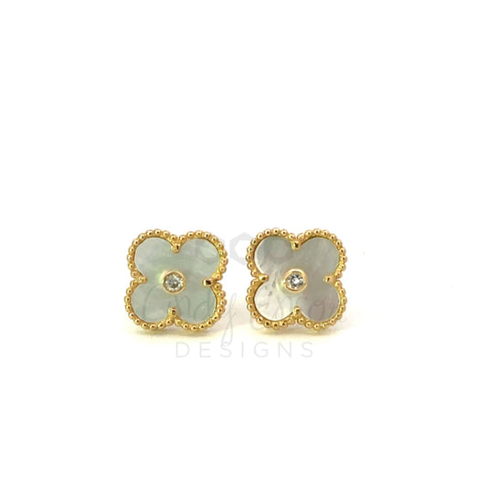 White Mother of Pearl Stud with Single Diamond Center