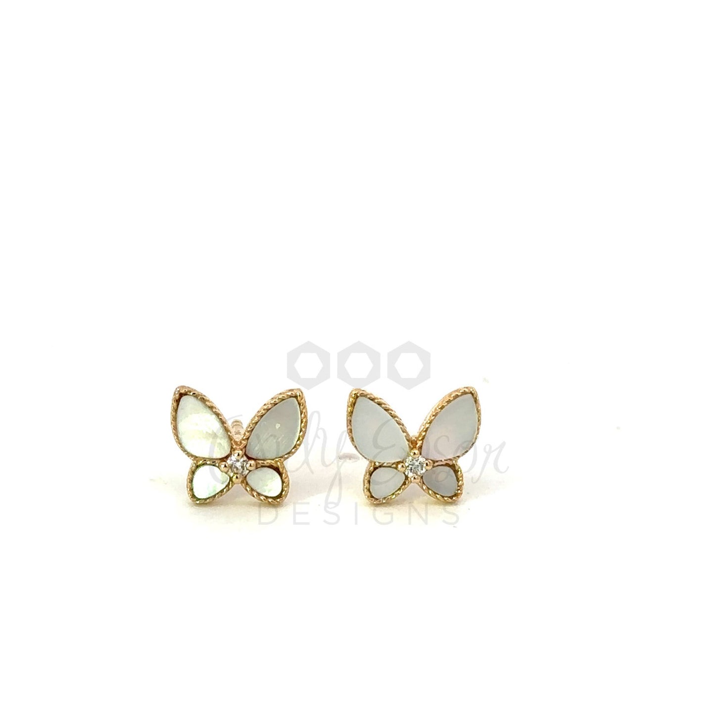 White Mother of Pearl Butterfly Stud with Diamond Center