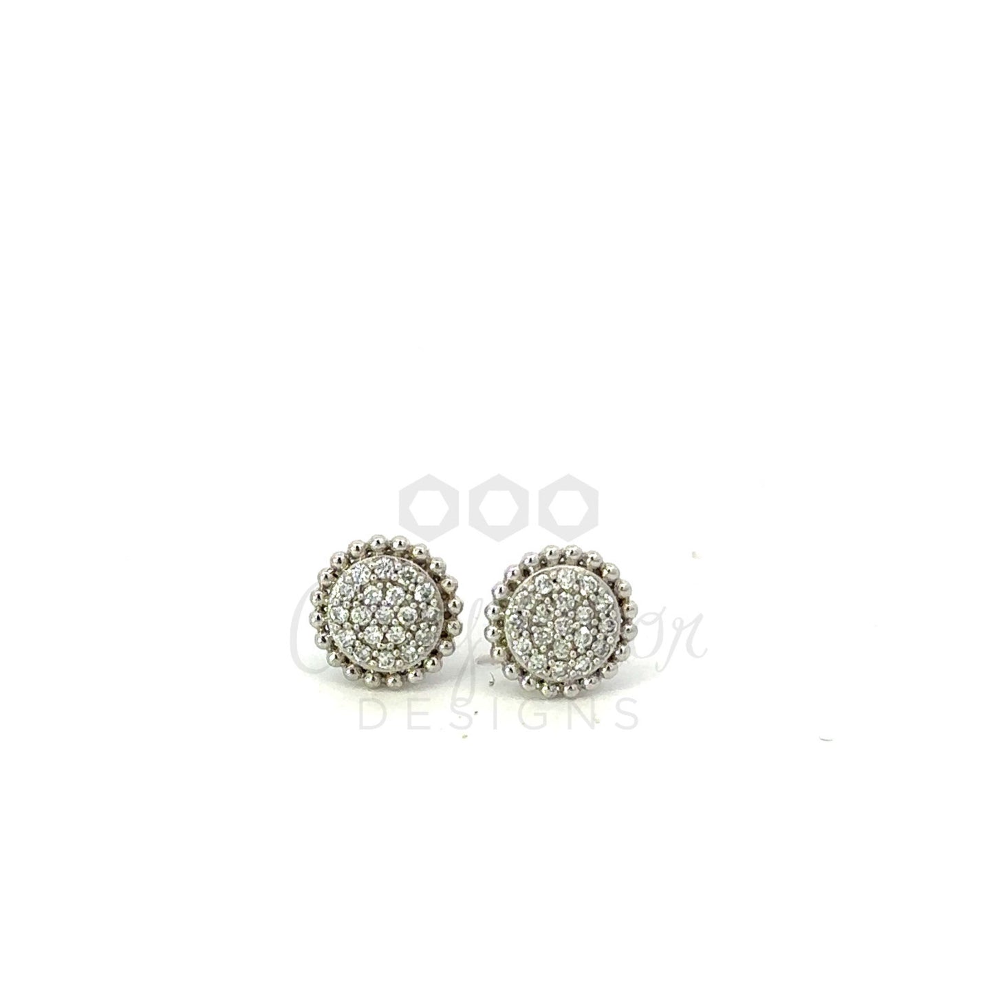 Round Pave Diamond Earring with 2mm Dot Border