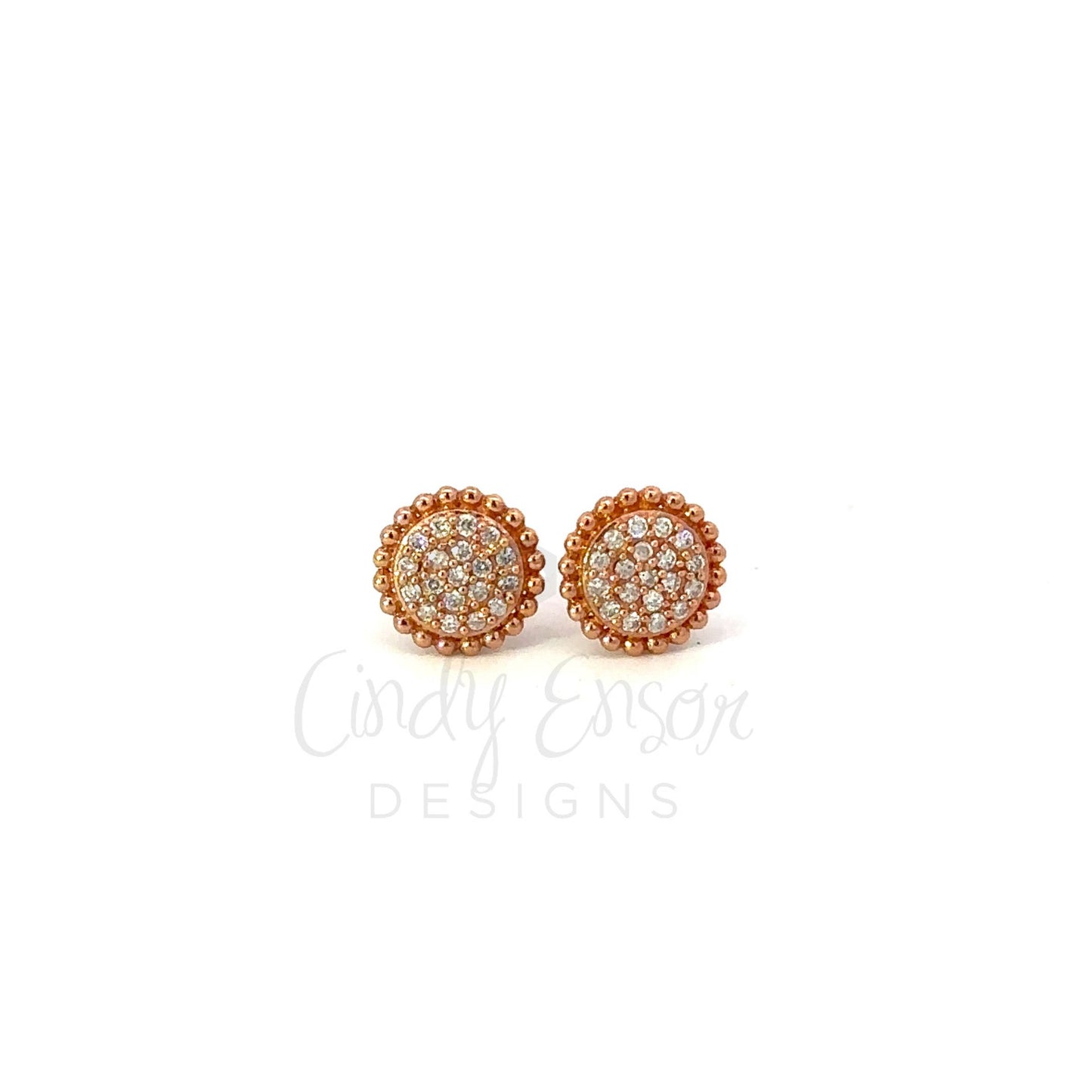 Round Pave Diamond Earring with 2mm Dot Border